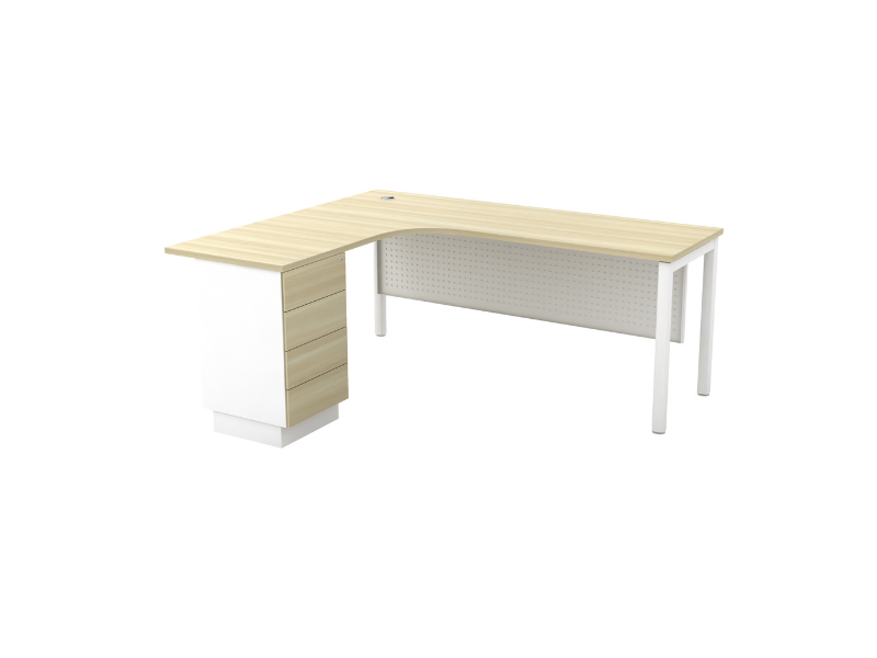L Shape Office Table with U Metal Leg + 4D Pedestal -VSML 1515 - 4D
