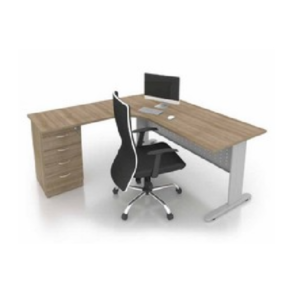 L Shape Office Table With J Metal Leg + 4D Pedestal