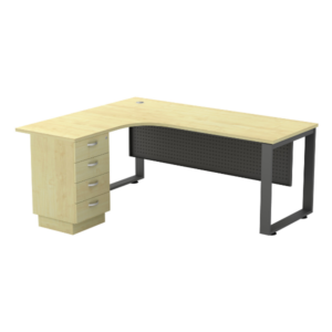 L Shape Office Table with O Shape Metal Leg + 4D Pedestal - VSQL 1515-4D