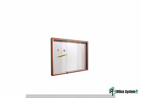 Magnetic Whiteboard Sliding Glass Cabinet with Wooden Frame