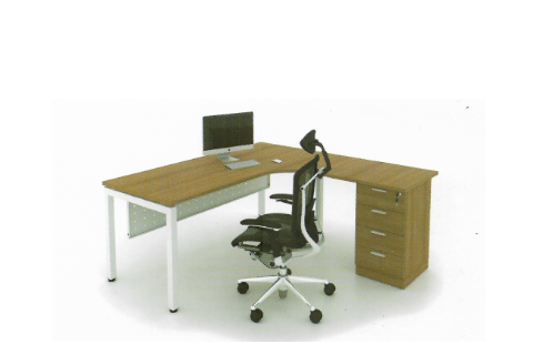 L Shape Office Table With U Metal Leg + 4D Pedestal - F1-UL-D 1515