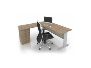 L Shape Office Table With J Metal Leg + 4D Pedestal - F1-JL-D 1515