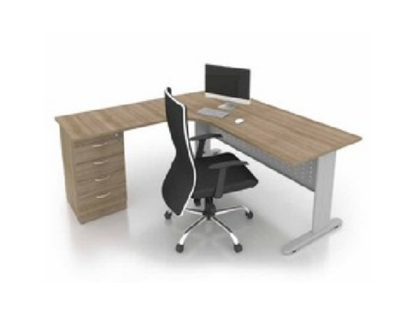 L Shape Office Table With J Metal Leg + 4D Pedestal - F1-JL-D 1515