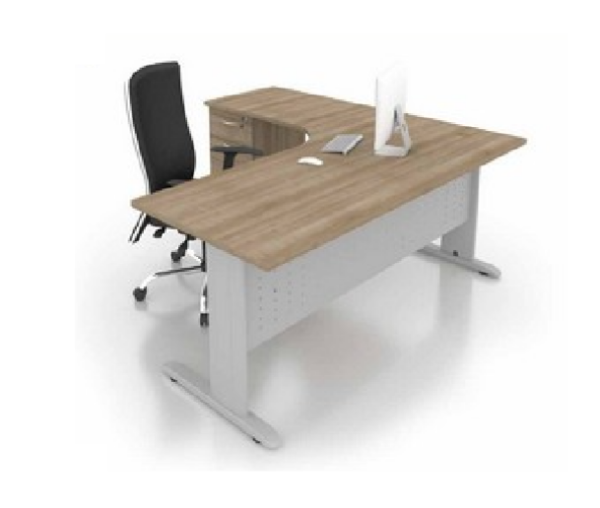 L Shape Office Table With J Metal Leg + 4D Pedestal - F1-JL-D 1515