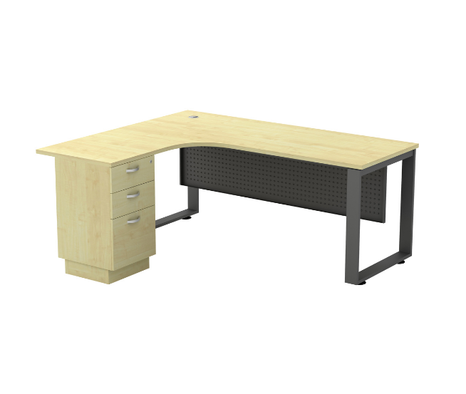 L Shape Office Table With O Metal Leg + 2D1F Pedestal - V-SQML 1515-3D