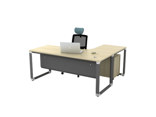 L Shape Office Table With O Pyramid Metal Leg - V-OML 1515