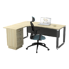 L Shape Office Table With O Pyramid Metal Leg + 2D1F Pedestal - V-OML 1515-3D