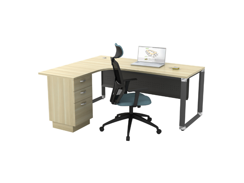 L Shape Office Table With O Pyramid Metal Leg + 2D1F Pedestal - V-OML 1515-3D