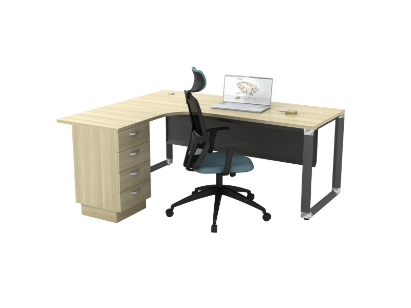 L Shape Office Table With O Pyramid Metal Leg + 4D Pedestal - V-OML 1515-4D