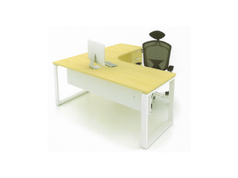 L Shape Office Table With O Metal Leg + 4D Pedestal - F1-SL-D 1515