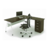 L Shape Office Table V Metal Leg + 4D Pedestal – F1-AL-D 1515