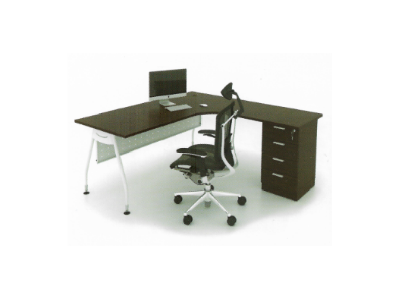 L Shape Office Table V Metal Leg + 4D Pedestal – F1-AL-D 1515