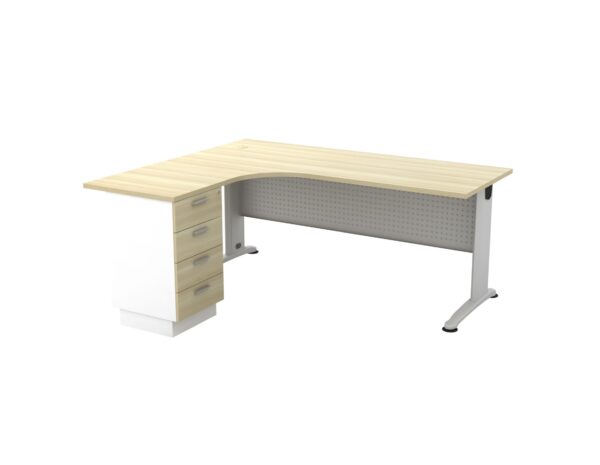 L Shape Office Table With J Metal Leg + 4D Pedestal – V-BL 1515-4D