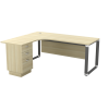 L Shape Office Table With O Pyramid Metal Leg + 2D1F Pedestal - V-OWL 1515/1815-3D