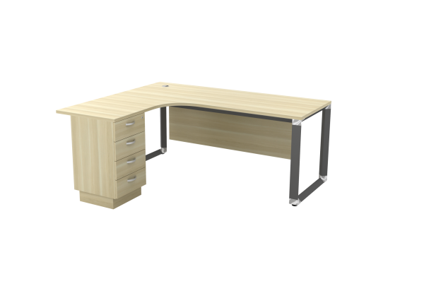 L Shape Office Table With O Pyramid Metal Leg + 4D Pedestal - V-OWL 1515/1815-4D