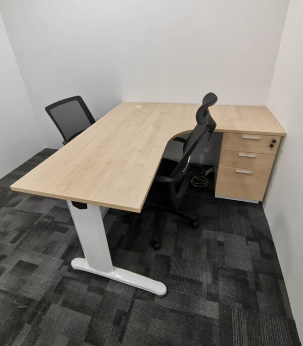 L Shape Office Table With J Metal Leg + 2D1F Pedestal – V-BL 1515-3D