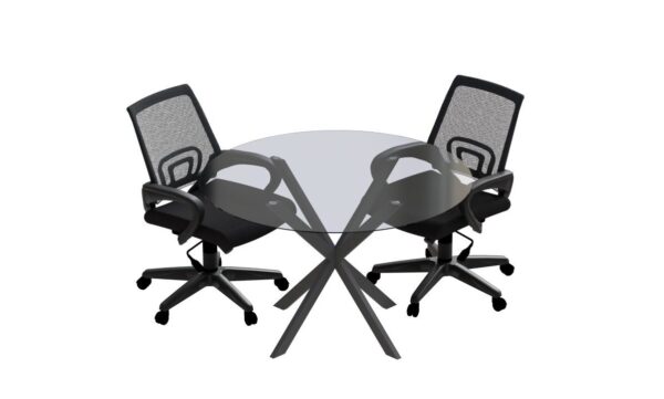 ROUND SHAPE TEMPERED GLASS DISCUSSION TABLE WITH SPIDER LEG – F1-DT-SP 900 G