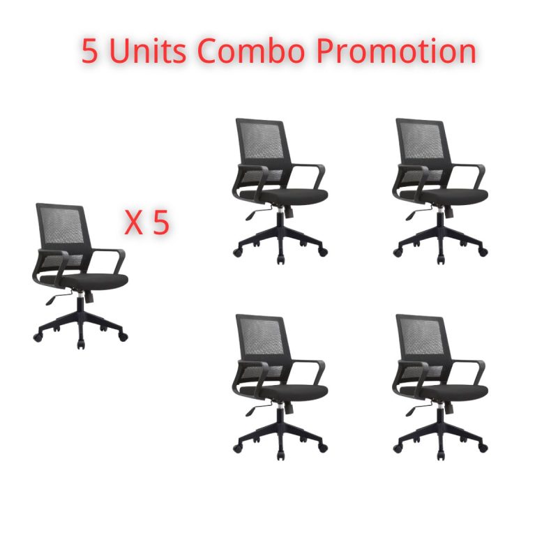 Combo Promotion - 5 Units Mesh Typist Chair – C-F 090 (Black Color Only)